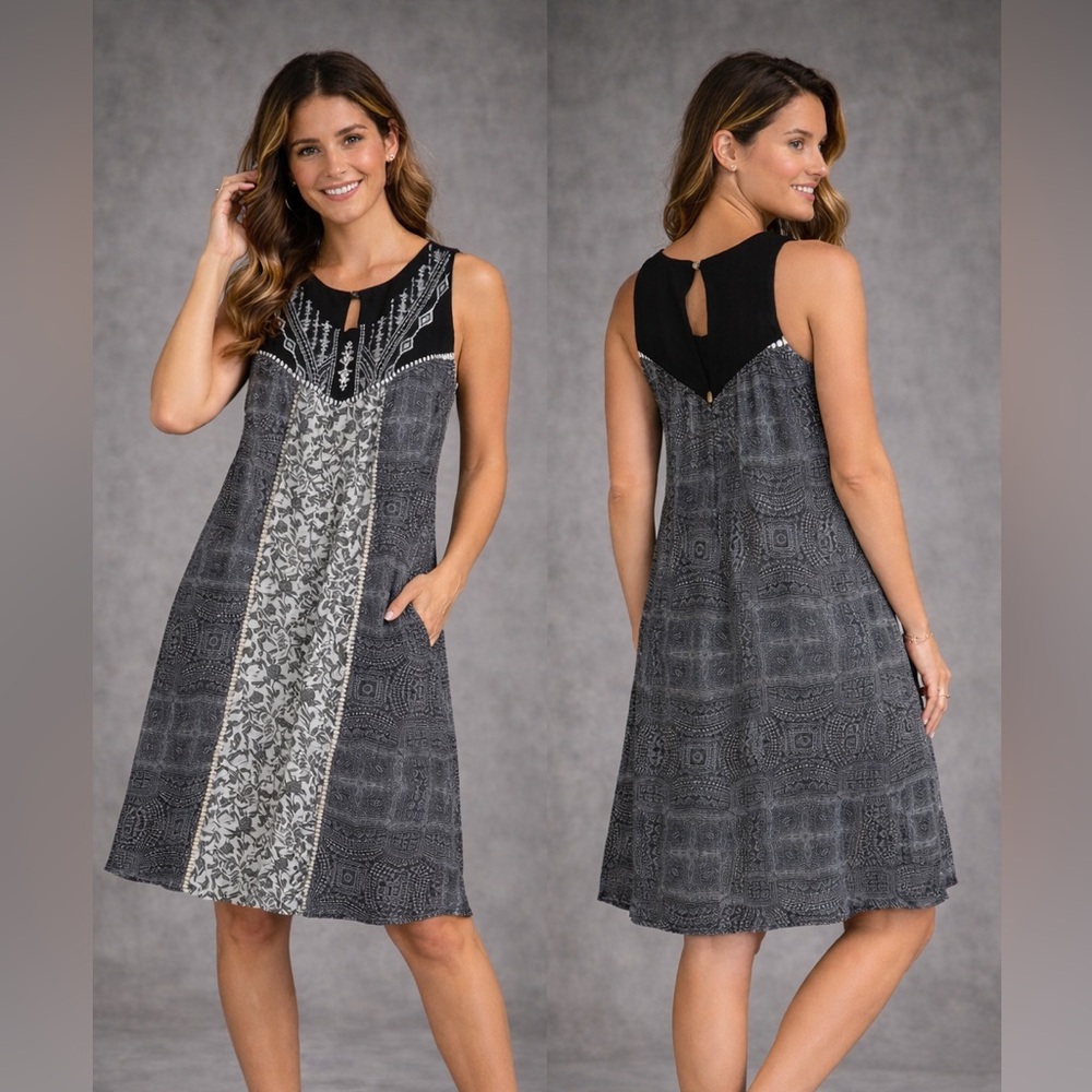 Rewind Black and Gray Midi Dress